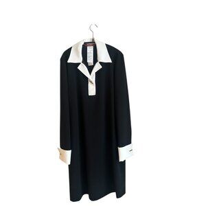 Max Mara Studio black crepe long sleeve dress with white collar & cuffs. Size 6.